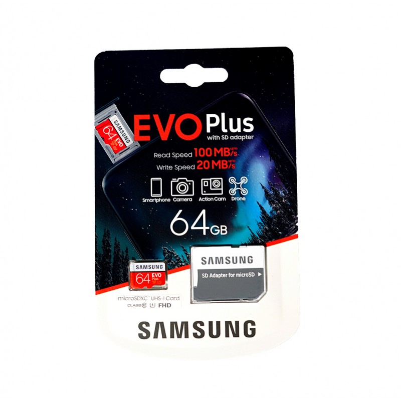 SAMSUNG 64GB MICROSDXC EVO PLUS MEMORY CARD W/ ADAPTER